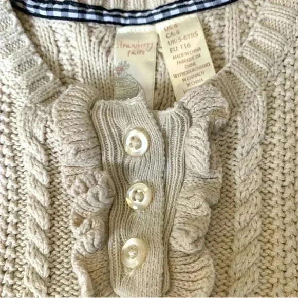 Strawberry Faire girls cream knit dress,  size 6, EUC - Picture 3 of 4